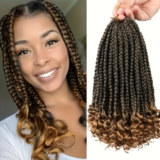 Box Braids with Curly Ends, 10 Inches Short Box Braids Crochet Hair, 3pcs of Bohemian Style Box Braids Crochet Hair for Women