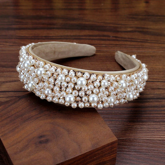 Handmade Full Pearl Bridal Headbands For Women Beaded Hairband Girls Elegant Wedding Hair Accessories
