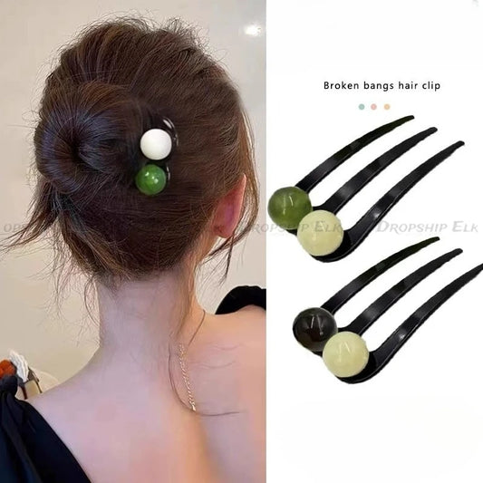 Vintage U-Shaped Hairpin Acrylic Round Beads Hair Bun Woman Minimalist Style Head Pan Hair Sticks Heawear Hair Accessories