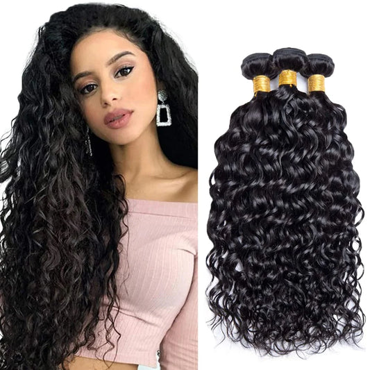 Water Wave Human Hair Bundles Natural Black Color Human Hair Bundles Double Weft Brazilian Remy Water Wave Human Hair Bundles