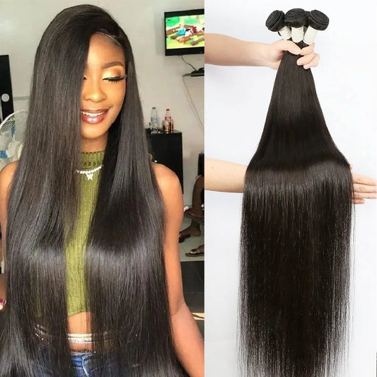 Wulala Bone Straight Human Hair Bundles 30 Inch Brazilian Weave Hair 3 Pieces For Women Bundles Straight Remy Hair Extensions