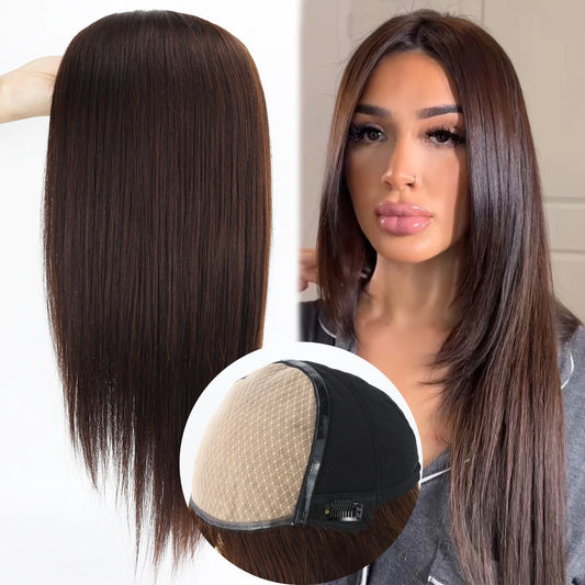 6x6“ Silk Base Wig with PU Around 16“ Dark Brown Real Virgin Human Hair Wig for Women Natural Scalp Soft Comfortable Silk Top