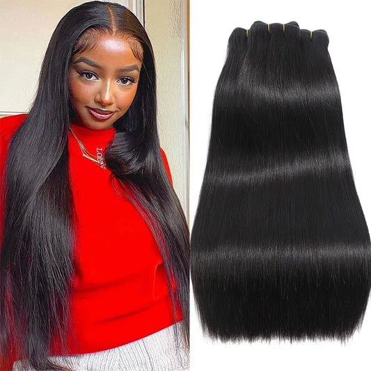 28 Inch Bone Straight Human Hair Bundles Peruvian Hair Weave Bundles Double Hair Weft Remy Human Hair Extension 1 3 4 Bundles