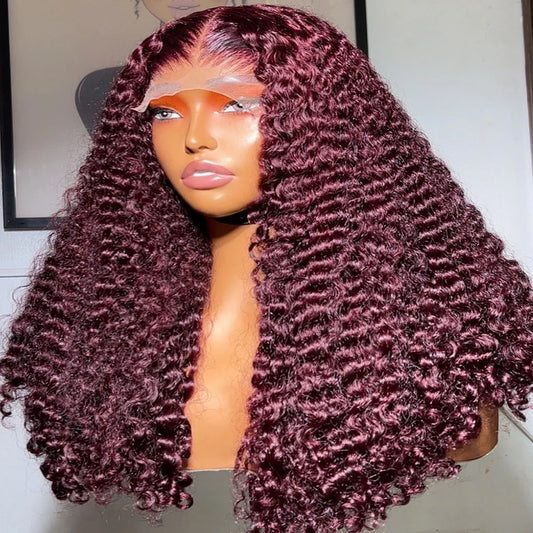 Burgundy 99J Deep Curly Short Human Hair Wigs 13x4 Transparent Lace Frontal Wigs Water Wave Short Bob Wigs Human Hair For Women
